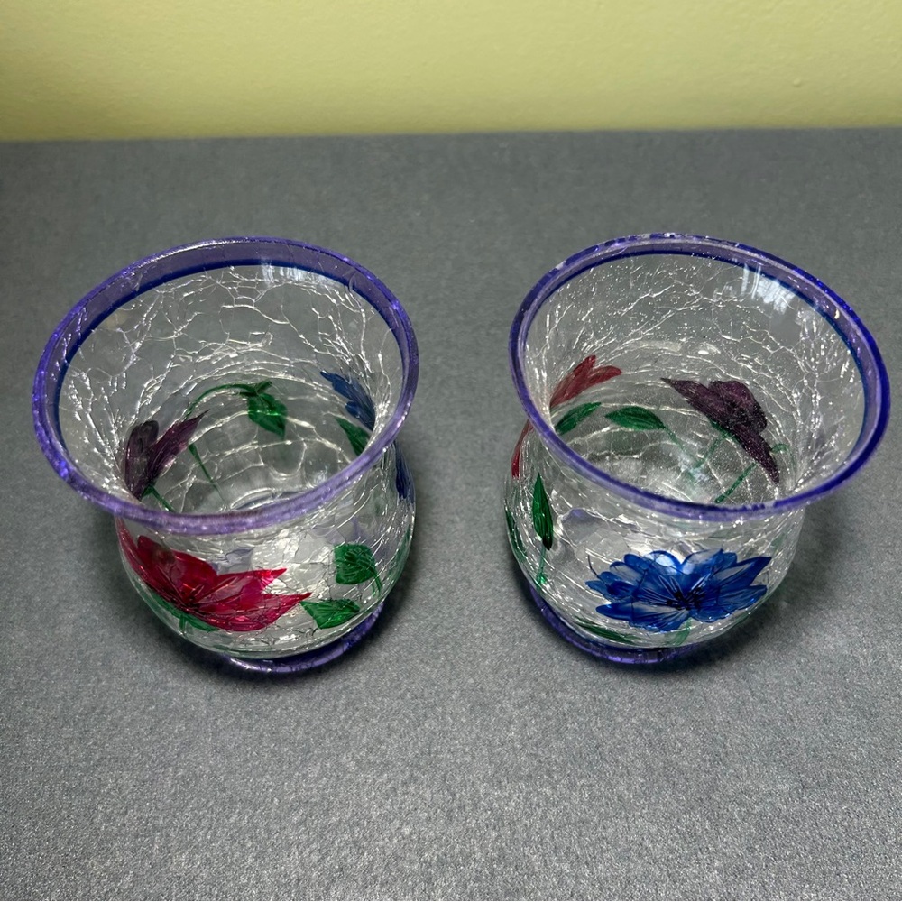 Yankee Candle Floral Purple Floral Crackle Glass Votive Holder 3" - Picture 3 of 6